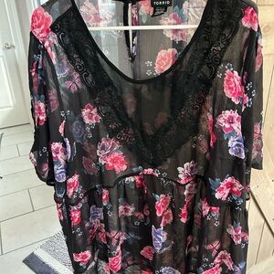 Torrid Black Sheer Floral Blouse